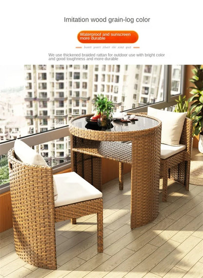 European Rattan Garden Furniture Sets Home Balcony Patio Furniture Creative Open-air Garden Furniture Combination Outdoor Set F