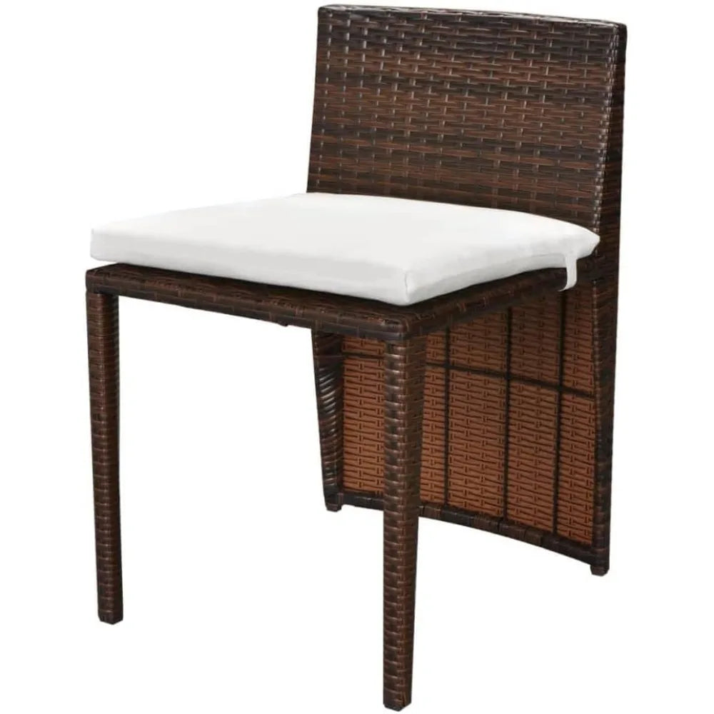 3 Piece Outdoor Bistro Set with Cushions-Poly Rattan Brown-Includes 1 Table and 2 Chairs-Compact Design for Balcony, Patio