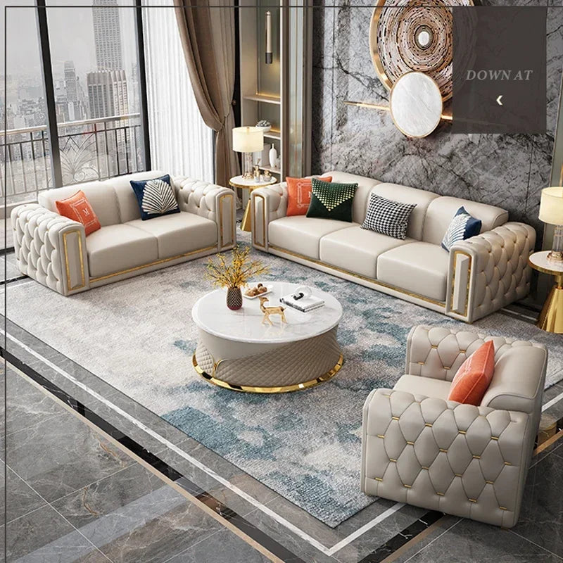 Luxury Design Sectional 1 2 3 Seater Leather Tufted Sofa Set Modern U Shape Living Room Furniture