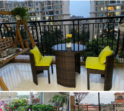 Balcony Rattan Garden Furniture Set 3-piece Courtyard Terrace Outdoor Round Table and Chairs Patio Leisure Table and Chairs B