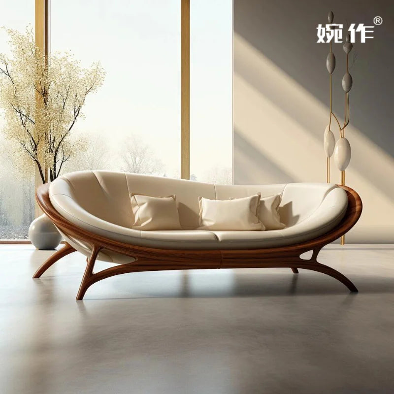 Washable White Nordic Sofa Wood Adults Reclining Lounge Double Chaise Couch Living Room Bedroom Lazy Divano Letto Furniture