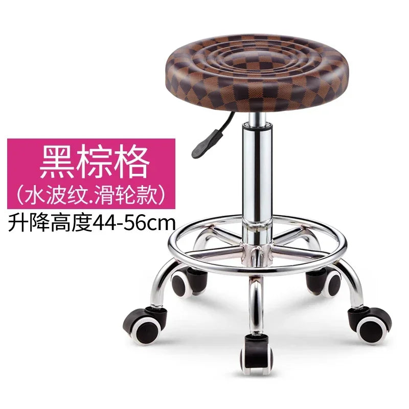 Black PU Leather Rolling Stool Round Swivel Stool with Wheels Height-Adjustable Seat for Salon Tattoo or Office Use