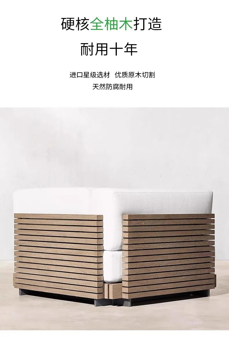 Outdoor Sofa Solid Wood Teak Rain proof and Sunscreen Courtyard Villa Outdoor Balcony Garden Soft Decoration Furniture
