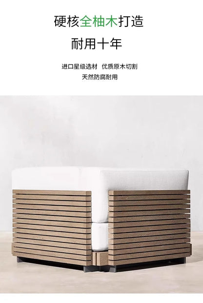 Outdoor Sofa Solid Wood Teak Rain proof and Sunscreen Courtyard Villa Outdoor Balcony Garden Soft Decoration Furniture