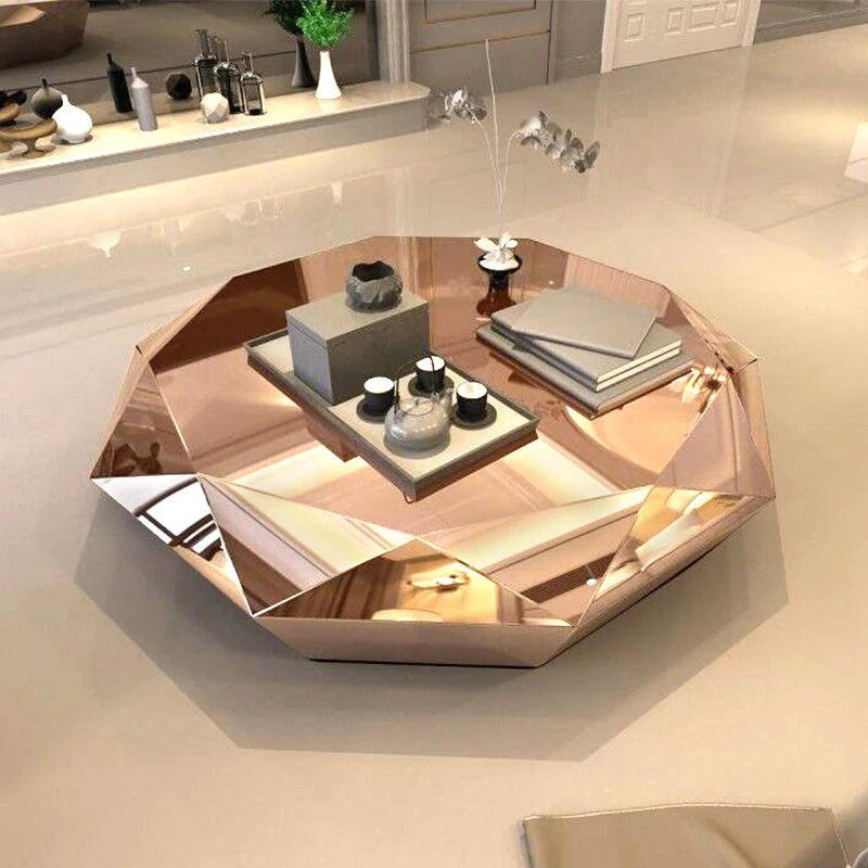 Post-modern light luxury small apartment stainless steel diamond coffee table creative simple designer home living room sofa sid
