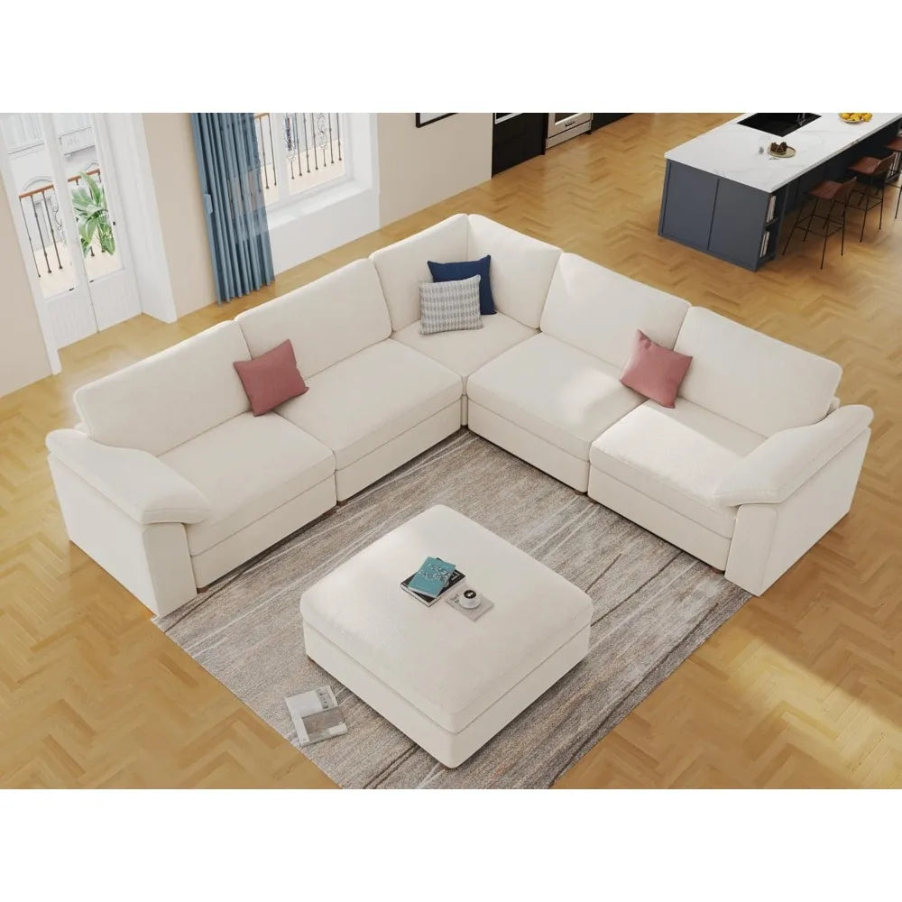Modular Sectional Couch,Chenille Large L Shape Sectional Sofa Modern Luxury Deep seat Modular Sofa Removable and Washable,White
