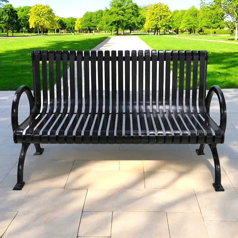 High Quality Modern European Style Durable Black Metal Outdoor Lawn Bench for Park & Gym Use