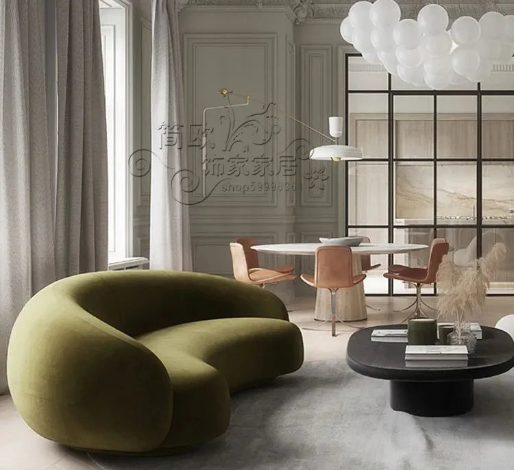 Q4  Light Luxury Velvet Curved Sofa Beauty Salon Clothing Store Moon-Shaped Sofa