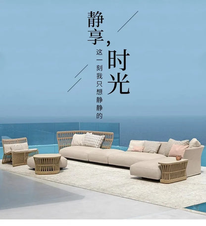 Outdoor rattan sofa combination outdoor open-air waterproof sunscreen rattan tables and chairs villa home leisure garden