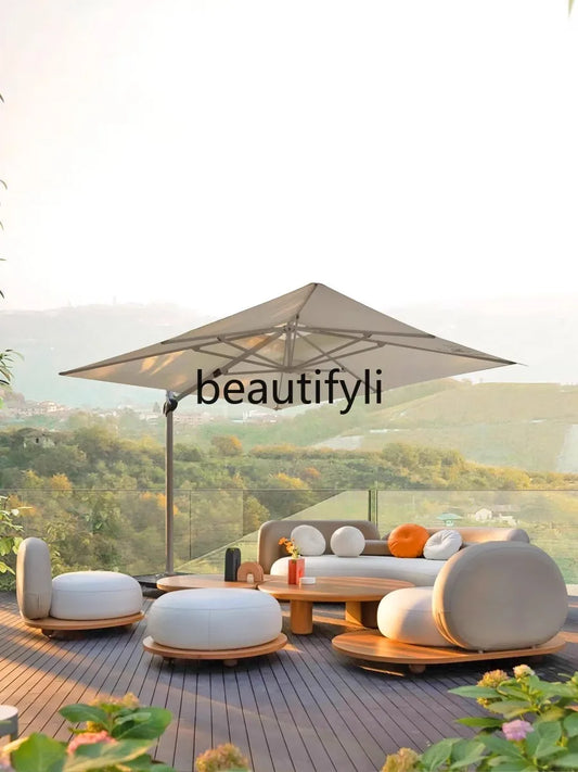 Outdoor Sofa Courtyard Curved Rainproof Sunproof Teak Round Furniture Set