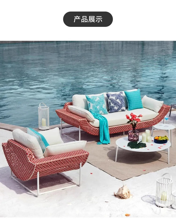 Outdoor Patio Rattan Sofa Hotel Homestay Open-Balcony Leisure Table and Chair Waterproof Sunproof Furniture Set