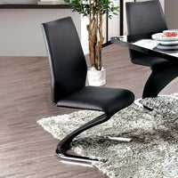 Contemporary Z-Shaped Chair Base - Set of 2 Dining Chairs - Black Leatherette with Chrome Finish - Stylish Side Chairs for