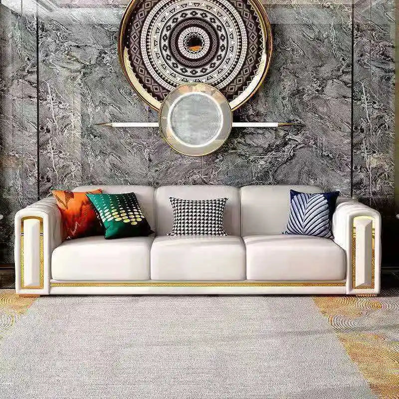 Italian light luxury sofa living room leather sofa first layer cowhide buckle design luxury combination sofa size apartment