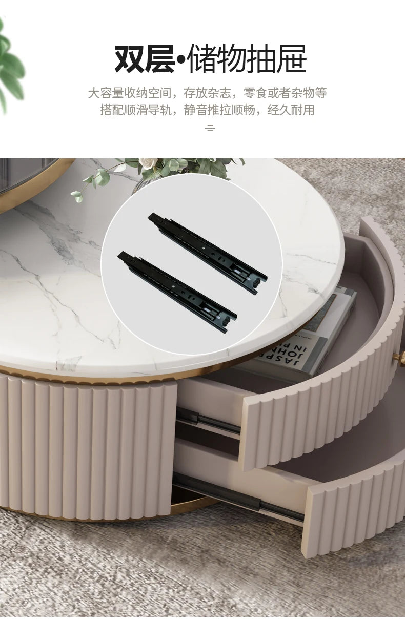 LXLight luxury rock slab coffee table Nordic simple modern round telescopic size coffee table