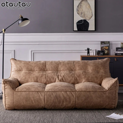 OTAUTAU 3-seat Retro Faux Leather Bean Bag Sofa Cover SF003【No Filler Inside ! You Need To Buy The Filler By Yourself！】