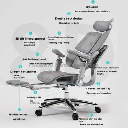 Multifunctional Ergonomic Mesh Office Desk Chair Adjustable Gaming Computer Chairs with Footrest Premium Home PC Swivel Recliner