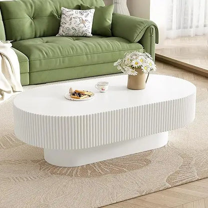 modern 31 inch round coffee table with sturdy base, wood center tables for living room reception room, easy assemble, white