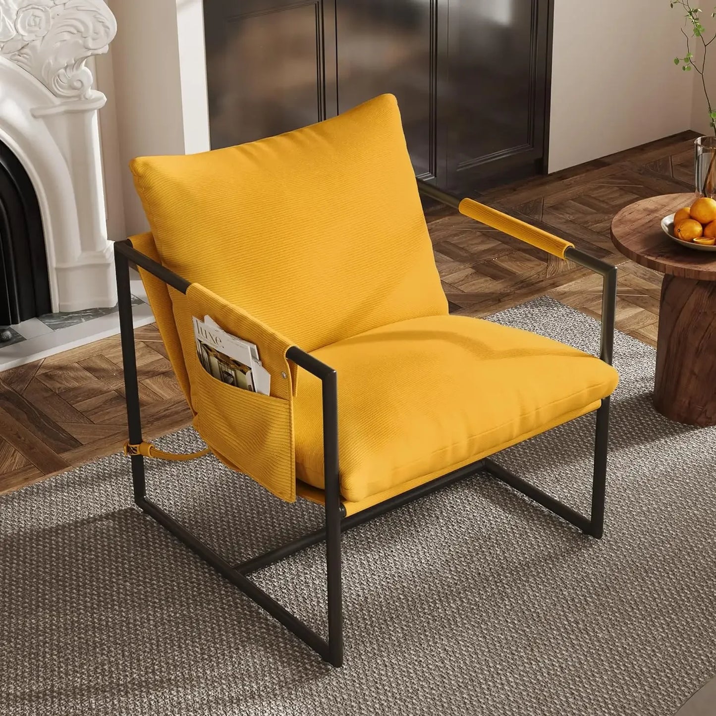 Sling Accent Chair for Living Room, Mid Century Modern Metal Frame Armchair for Reading Room, Bedroom Chair with Removable