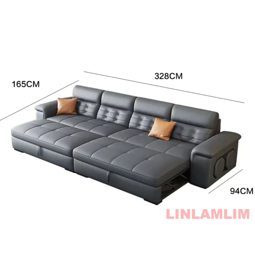 MANBAS Sectional Sofa Bed with Storage, Genuine Leather Reclining Couch, Space-Saving Convertible Sleeper Sofa for Living Room