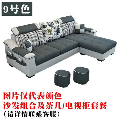 Modern Luxury Three-Seat Home Furniture L-Shape Love Sofa Set with Sponge Filling Fabric Design for Living Room Best Price