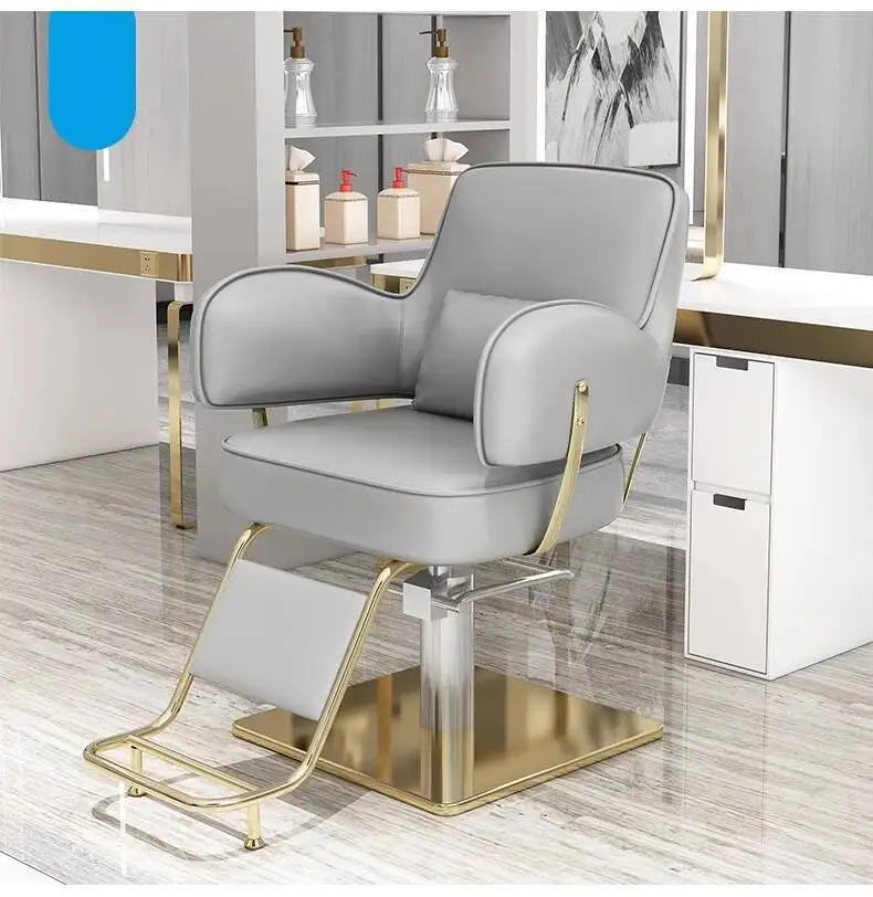 Round Chair Professional Barber Chairs Mirror Hair Salon Women's Beauty Men's Shaving Rotating Ergonomic Wheels Reclining Silla