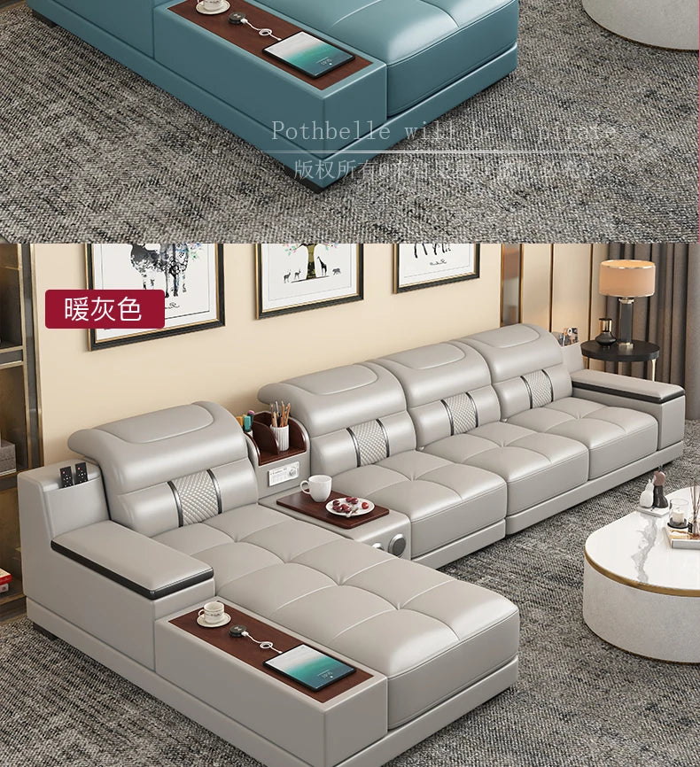 Leather Sofa Modern Simple Living Room Small Apartment Latex Storage Top Layer Leather Sofa