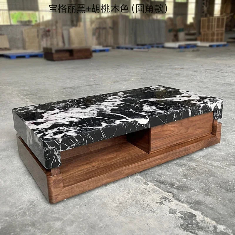 a163  Bulgari black marble luxury stone coffee table living room new walnut light luxury high sense