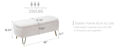 40" Boucle Sherpa Upholstered Ottoman Bench with Gold Legs - Storage for Bedroom End, Entryway, Living Room