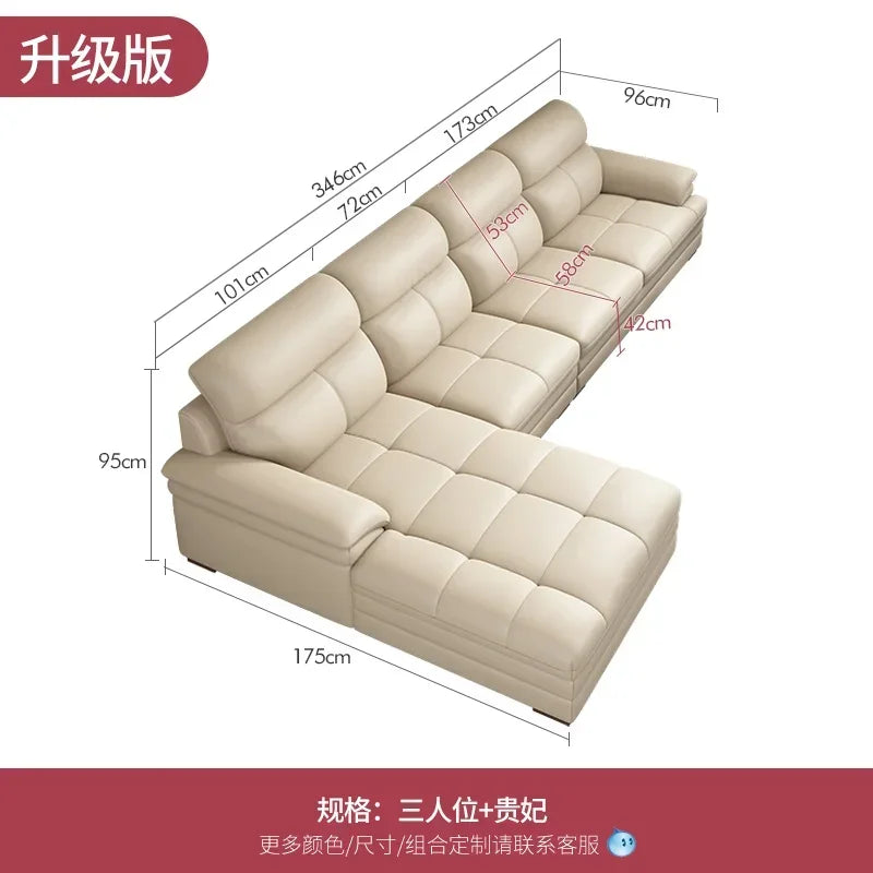 G80 Leather sofa modern simple living room first layer cowhide combination latex straight row corner