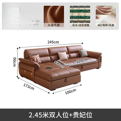 LH Electric Retractable Sofa Bed Dual-use Genuine Leather Small Apartment First Layer Cowhide Sofa