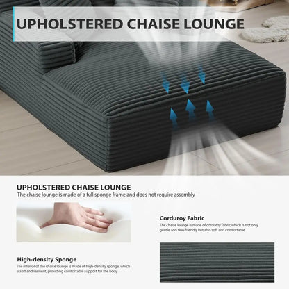 50 Inch Indoor Chaise Lounge Chair, Oversized Corduroy Upholstered Sleeper Couch, Deep Seat Reading Chair, Cloud Sofa for Living