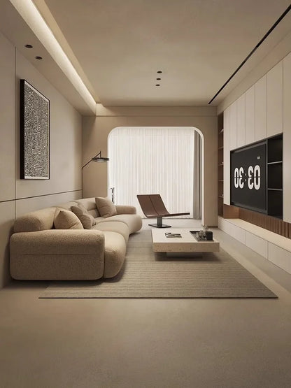 yA38 Minimalist new fan-shaped large flat-layer curved sofa custom left and right concubine lamb wool