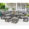 Pieces Patio Furniture Set with Table, Outdoor Patio Furniture, Outdoor Dining Sectional Sofa with Table&Chair, Brwon