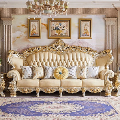 Luxury Couch Living Room Sofa Genuine Leather Solid Wood Living Room Sofa Elegant Europe Canape Salon Home Furniture