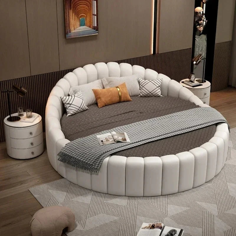 W round Bed Double Modern Simple round Leather Princess Large and Small Apartment Type Master Bedroom Marriage Bed Hotel