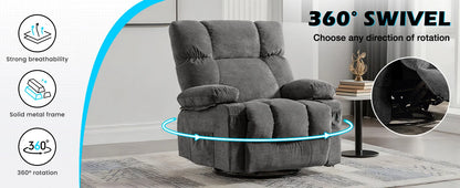 MAHOMICO Recliner Chair Oversized Swivel Rocker with Vibration Massage & Lumbar Heating, 360° Swivel, USB Charging Port