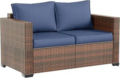 Outdoor loveseat Furniture 2-Seat Wicker Patio Love seat, Small Patio loveseat with Water-Resistant Cover & Non-Slip Cu