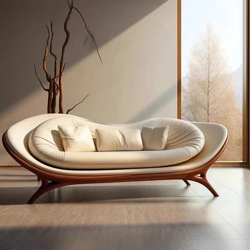 Furniture designer modern combination sofa walnut base luxury curved modular hotel bedroom leather sofa