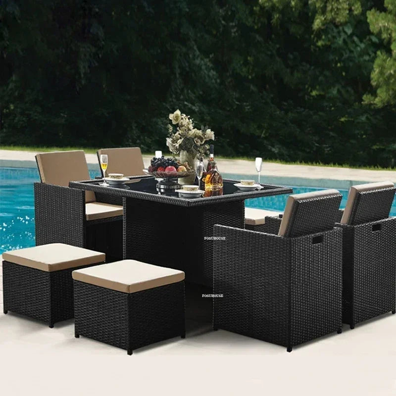 Outdoor Table Chairs Patio Rattan Furniture Set Italian Leisure Open-air Garden Furniture Sets Waterproof and Sun-proof Armchair