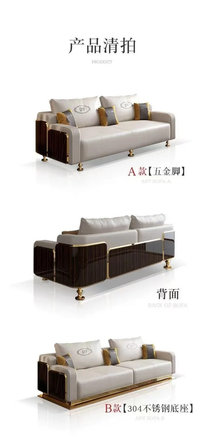 Italian Light Luxury Leather Sofa Living Room Small High-end Villa Modern Simple Solid Wood Sofa