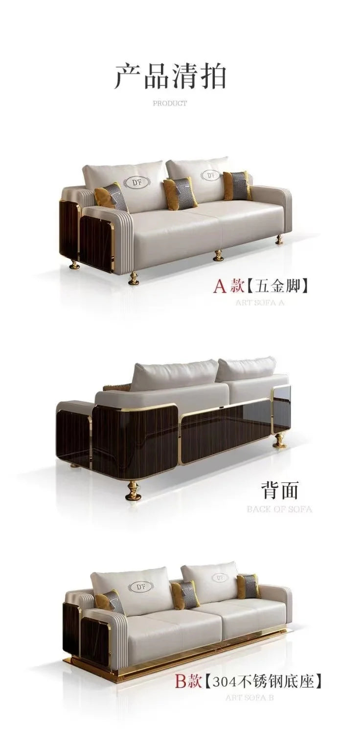 Italian Light Luxury Leather Sofa Living Room Small High-end Villa Modern Simple Solid Wood Sofa