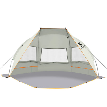 Beach Tent 3 Person Sun Shelter UPF 50+ with Extended Waterproof Pe Floor & 3 Mesh Roll Up Windows Fits