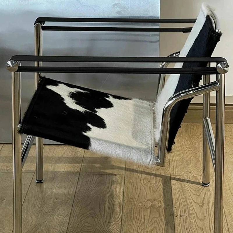 Single Leather Stainless Steel Leisure Chair, Living Room Balcony Study Swivel Chair, Business Meeting and Negotiation Chair