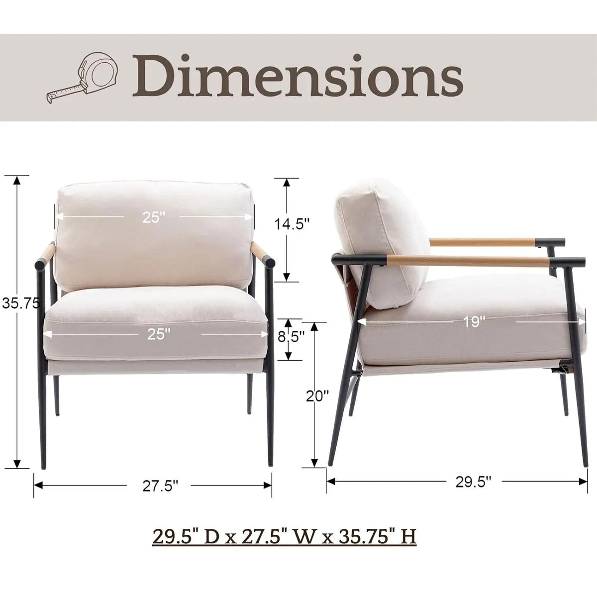 Beige Chenille Accent Chair Modern Living Room Chair with Metal Legs Armchair Lounge Chairs Upholstered Comfy, Customized