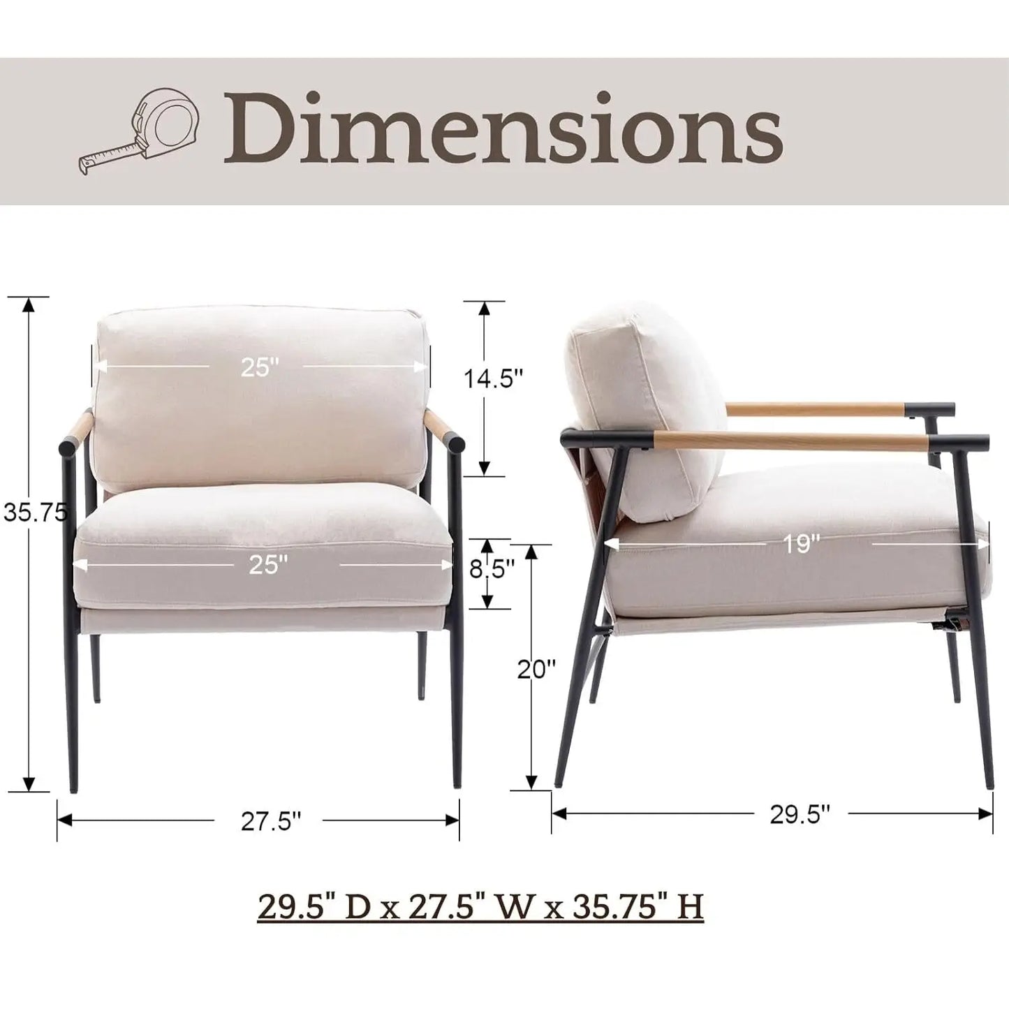 Beige Chenille Accent Chair Modern Living Room Chair with Metal Legs Armchair Lounge Chairs Upholstered Comfy, Customized