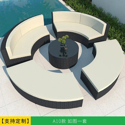 Leisure Outdoor Villa Garden Arc Sofa Hotel Courtyard Rattan Sofa B & B Terrace Sofa Furniture