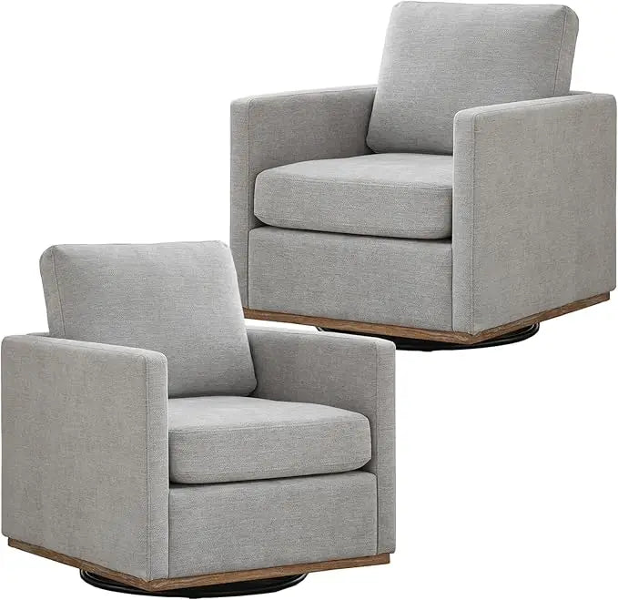 Swivel Accent Chair Set of 2, 360 Degree Square Swivel Barrel Chair for Living Room, Mid Century Modern Upholstered Accent Chair