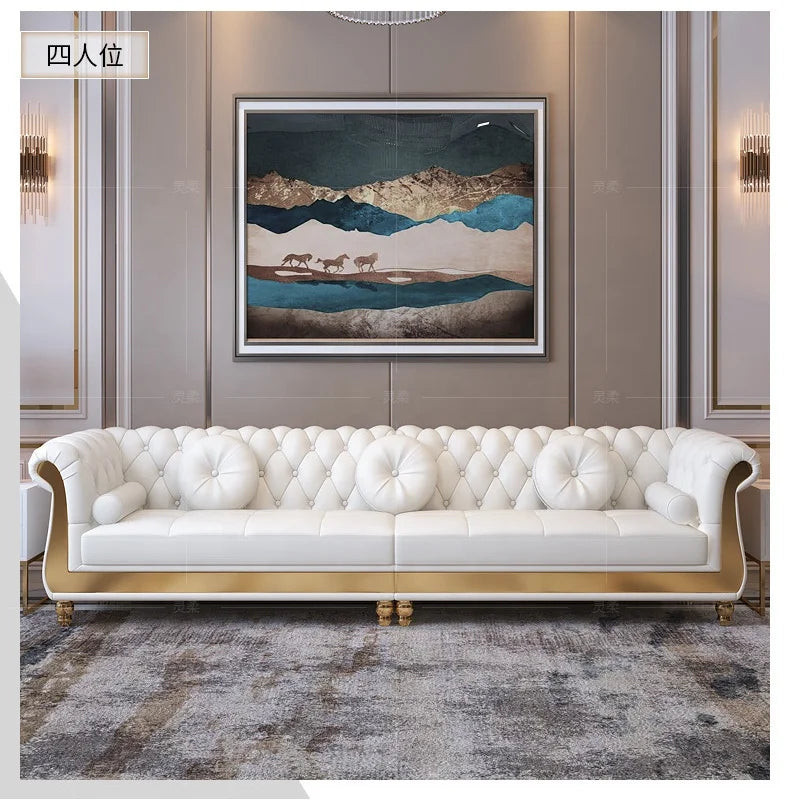 New Design Modern Royal Luxury Chesterfield Leather Sofa Set for Home Hotel Living Room Salon Sofa Furniture