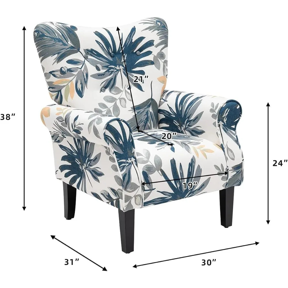 Modern Accent Chair,High Back Armchair,Upholstered Fabric Button Single Sofa with Wooden Legs for Living Room,Customized