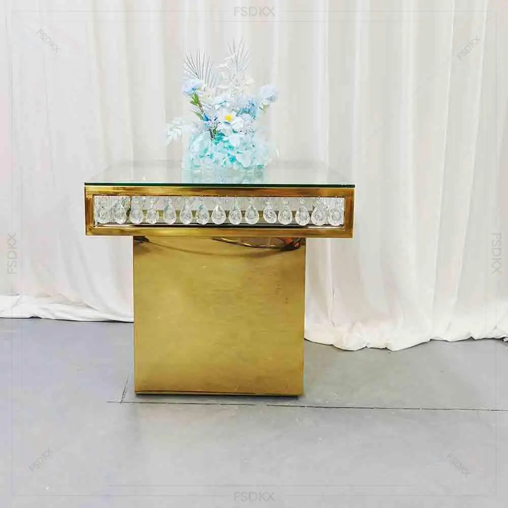 Stainless Steel Wedding Cake Table Square Top Gold Shiny High Quality Unique Dining Furniture